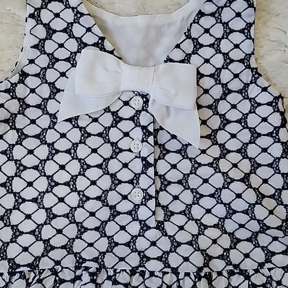 Janie AND JACK 2-PIECE NAVY BLUE & WHITE EYELET SUNDRESS, SIZE 12-18 MONTH - NEW